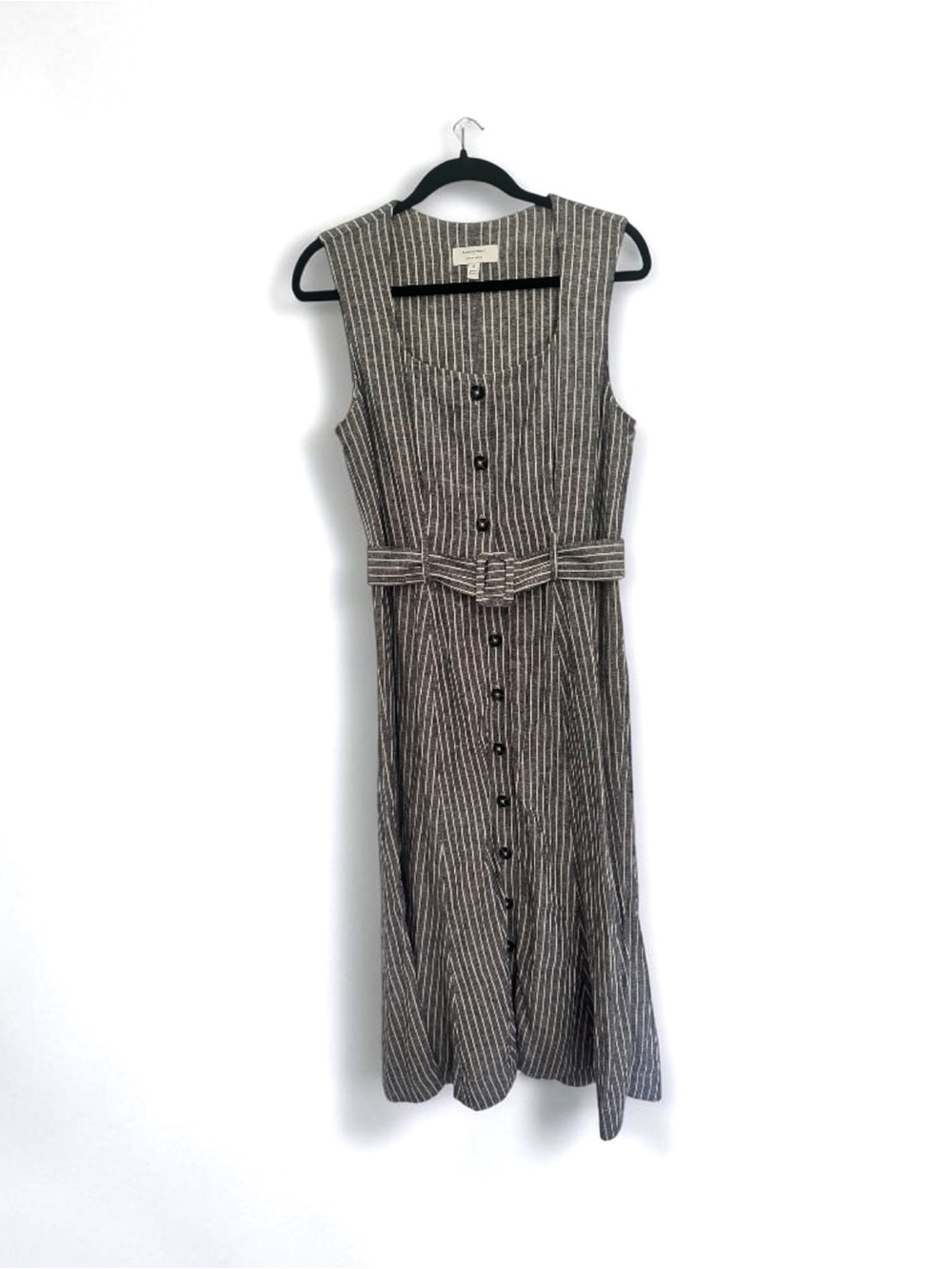 Banana Republic Gray Striped Sleeveless Button-Front Midi Dress